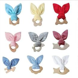 Baby Teether Rabbit Ear Molars Training Toys Soothers Wooden Teeth Ring Infant Hand Rattles Newborn Nursing Teething Chewing Gifts Toy C7432