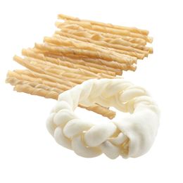 Natural Rawhide Bone Braided Donut Chew Ring Dog Dental Treat Toy for Small Medium Large Dogs