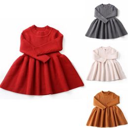 Winter Baby Clothes Solid Toddler Girls Dresses Long Sleeve Infant Girl Sweater Warm Children Princess Dress Thicken Baby Clothing DW4427