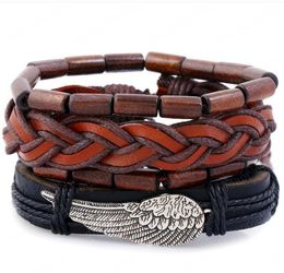 100% genuine leather bracelet Beading wing Hemp rope simple and easy adjustable bracelet Men's Combination suit Bracelet 4styles/1set