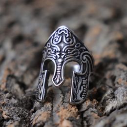 Man Viking Warrior Helmet Ring Scandinavian Pagan Norse Rune Stainless Steel Rings Totem Amulet Jewellery