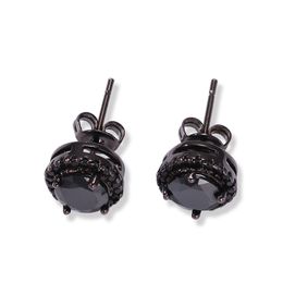 Gold Plated Earrings For Men Hip Hop Ear Stud New Four-Claw Black Zircon Circular Square Round Top Zircon Ear Studs