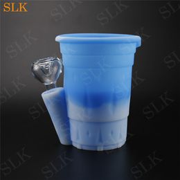 Two layers Siliclab design hookah silicone water bong collapsible water cup drinking smoking together glass bubbler pipes heady dab rig