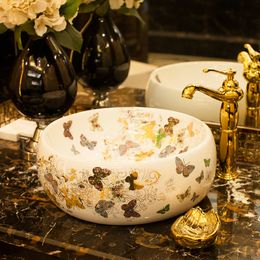 Handmade Europe Style Lavobo Ceramic Bathroom Luxurious Artistic Bathroom Sink Countertop decorative wash basin