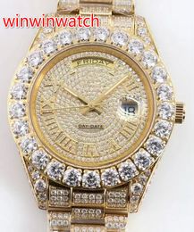 NEW big diamonds bezel men watch gold 43mm full diamonds case sapphire Glass prong set diamonds men automatic watches high quality