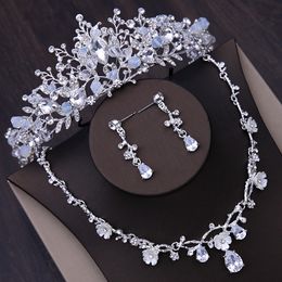 Bridal tiara crown Korean wedding hair accessories 2019 new wedding jewelry zircon necklace earrings three-piece suit2741