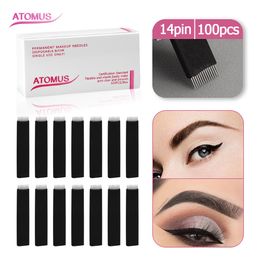 100pcs 14Pin Needles Pre Sterile Eyebrow Tattoo Tool Permanent Makeup Supply Eye Brow Disposal Medical Grade