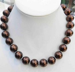 11mm Brown Coffee South Sea Shell Pearl Necklace 18 Inch 14k Gold Clasp