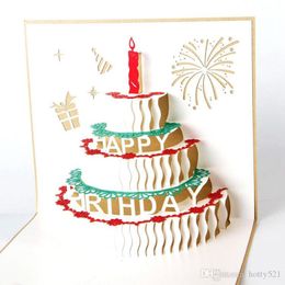 3D Pop Up Birthday Cake Greeting Blessing Cards Handmade Paper Creative Happy Festive Party Supplies For Children