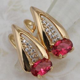 Fashion-Gallant Hot Nice Rose Red Oval Gems Hoop Earrings Yellow Golden Plated Jewelry Gift For Women EB539A