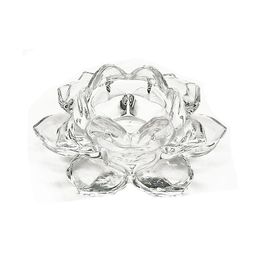 Glass Lotus Flower Candle Holder High Quality Crystal Tea Light Candlestick Handmade Buddhist Crafts Home Decor 8 Colours