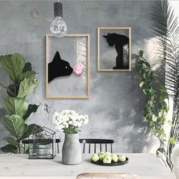 Wall modern paintings cat living room decoration painting restaurant transparent glass cats background hanging black and white mural
