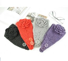 32 color knitting wool Woolen Crochet hair band winter warm camellia Flower women girl children Headbands headwear fashion Europe