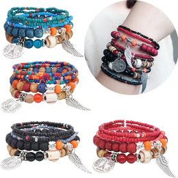 Hot High Quality Boho National Wind Bangle Bracelets Colour Multilayer Stretch Rice Beads Bracelet Women Fashion Accessories