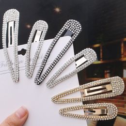 Fashion Metal Water Drop Hair Clips Golden Rhinestone BB Clip Simple Geometry Bang Hairpin 3 Colours