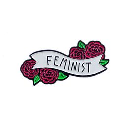 Flower Ribbon Brooch Feminist Colorful Flower Banner Enamel Pin Hat Shirt Button Badge Female Friend Feminist Gift