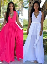 Summer New Women Prom Dress Fashion Chiffon Skater Dress V-Neck Sleeveless Split Wrap Dresses Bohemian Beach Sun Dresses HY4093