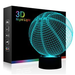 3D Optical Illusion Night Light 7 LED Colour Changing Lamp Cool Soft Light Safe For Kids Solution Nightmares Basketball Sport