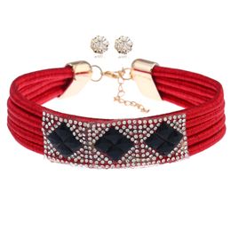 Wholesale- fashion luxury designer exaggerated multi layer rope woman choker statement necklace diamond earring set