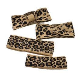 Leopard knit wool Headband Vintage Stretch Parent-child Headband Warm Tie Wide Border Cross Hair Ornament