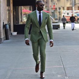 Fashion Green Groom Tuxedos Excellent Peak Lapel Groomsmen Wedding Jacket Blazer Men Formal Prom/Dinner Suit(Jacket+Pants+Tie) 1287