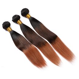 #1B 4 30 Medium Auburn Ombre Straight Human Hair 3 Bundle Deals Dark Roots Three Tone Malaysian Virgin Hair Weaves Extensions 10-30"