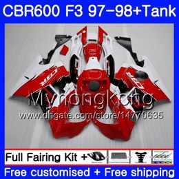 Body +Tank For HONDA CBR 600 FS F3 CBR600RR CBR 600F3 97 98 290HM.3 CBR600 F3 97 98 CBR600FS CBR600F3 1997 1998 Factory red white Fairings