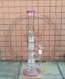 16inch Straight tube hookah bong glass large double mushroom tree perc Colour rig water pipe