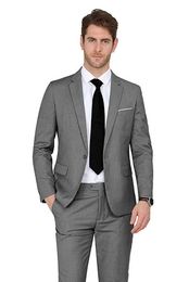 Hot Sale One Button Light Grey Wedding Men Suits Notch Lapel Two Pieces Business Groom Tuxedos (Jacket+Pants+Tie) W1212