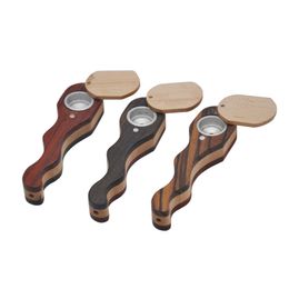 Wood Material Portable Innovative Design Curved Snake Shape Cover Bowl Mini Smoking Pipes