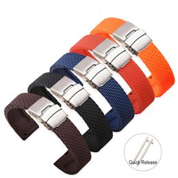 18mm 20mm 22mm 24mm Soft Silicone Quick Release Watchband Rubber Metal Folding Buckle Replace Bracelet Band Strap Accessories