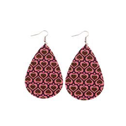 Fashion- Holiday Love Heart Print Faux Leather Teardrop Earrings for Women Red Lips Teardrop Leather Dangle Earrings Jewellery Gifts