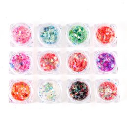 different glitter Australia - 12 Boxes Set Nail Art Glitter Flakes Sequins Glitter Holographic Powder Shapes Manicure 3D Mixing Different Colorful Decorations