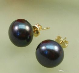 Wholesale price 16new ^^^^New Women Fashion Jewelry 14KGP black Pearl Stud Earring