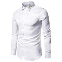 Mens Dress Shirts Mens Fashion Casual Slim Solid Long Sleeve Shirts High End Embroidery Business Formal Dress Size 2XL1199S