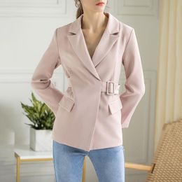 Solid Slim Long Sleeve Elegant Suit Coat Women Sashes Pink Blazer Jacket Work Office Ladies Korean Clothing 2020 Autumn New