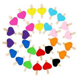 50pcs/lot Cute Coloured Wood Clips Heart Shape Clothespins clip 3cm Mini photos clips Creative DIY hand drawing clips Paper Peg