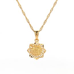New Statement Flower Charm Pendant Necklace 24k Gold Colour Noble Women Bright Bride Wedding Party Jewellery