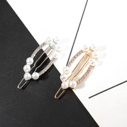 Fashion Luxury Designer Pearl Crystal Make Up Hair Clips Oval Shaped Side Hair Grips for Women Girls