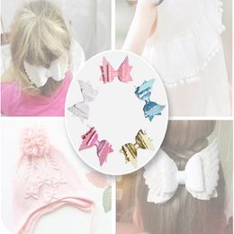 5 Colours Angel Wings Bow Hair Clips Fall Winter Glitter Children's HairClip Double Sequins Wings Hair Accessories