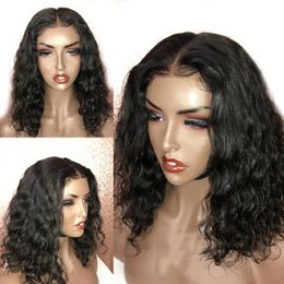 180density Full Brazilian Short Wavy Wig Natural Black Loose Wave Bob Wig for Black Women Synthetic Lace Wig Pre Plucked with Baby Hair