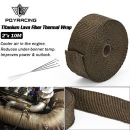 PQY - 2"x 10meter Premium Exhaust Heat Wrap Manifold Wrap Titanium Lava Fiber Thermal Heat Wrap + 4 pcs Ties PQY1910T