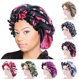 Satin Sleep Cap for Women Home Fashion Floral Elastic Satin Double Layered Round Bonnet Nightcaps Head Wrap 8 Styles