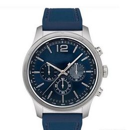 Fashion Quartz Chronograph Men's Watch Blue Dial Silicone Band Watch Professional Chronograph Blue Silicone Watch 1513526+box