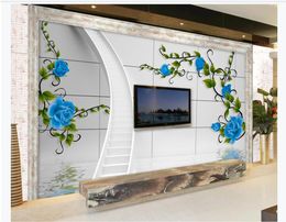 Customized 3d mural wallpaper photo wall paper 3D Blue Rose Stairs Water Wave Reflection Living Room TV Sofa Background Mural