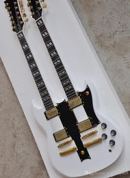 12 + 6 cordas brancas de guitarra elétrica dupla dupla e rosnoood fingerboard, sintonizador de ouro, alta qualidade para fornecer serviço personalizado