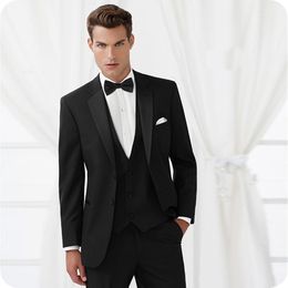 Custom Made Black Wedding Suits For Man Prom Slim Fit Formal Fashion Tuxedos Men Suit With Pants Male Groom Wear 3Pieces (Jacket+Pant+Vest)