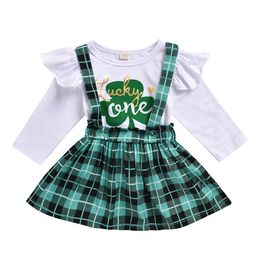 2PCS Set Toddler Kids Baby Girls Outfits Clothes Letter T- Shirt Top+Strap Skirt Girls Clothing Sets & Outfits Fashion & Cheap Sets BY0826