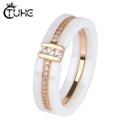 Half One Row CZ Rhinestone Ceramic Rings Gold Rose Gold Color Women Finger Two Layers Healthy Black White Rings Never Fade