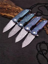 Promotion Damascus Mini Small EDC Pocket Folding Knife Necklack Chain knife TC4 Titanium Alloy Handle With Gift Box Package